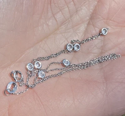 $449 • Buy 14K Solid White Gold Diamond By The Yard Bezel 16  Layering Necklace