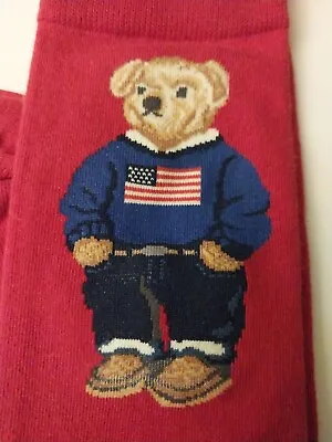  POLO BEAR Ralph Lauren Polo Bear Socks Mens AMERICANA AMERICAN FLAG SIZE 10-13 • $19.75