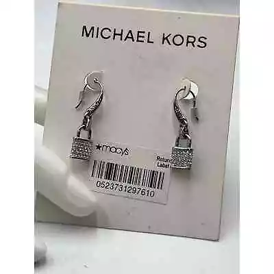 Michael Kors Signed Pave Padlock French Wire Silver Plated Earrings New • $85