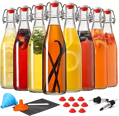 $39.12 • Buy 8 Set, 16 OZ Swing Top Glass Bottles - Flip Top Beer Brewing Bottles With Stoppe