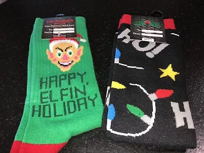 2 Lot NEW FESTIVE CHRISTMAS/HOLIDAY MENS CASUAL SOCKS SIZE 10 - 13 • $11.50