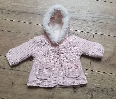 Baby Girls Lined Pink Cardigan Newborn Pink Warm • £2.50