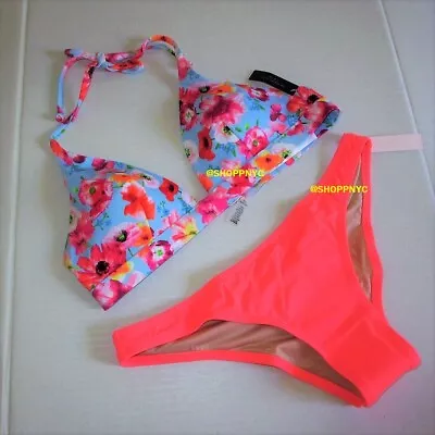 VICTORIAS SECRET Swim Bikini Set M/M Or M/L Padded Itsy Bottom Blue Coral Floral • $39.95