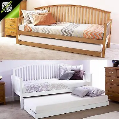  3ft Single Madrid Wooden Day Bed Frame & Trundle Guest Bedstead Oak & White • £141.99