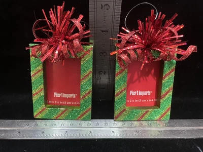 $6 • Buy Pier 1 Imports Photo Frame Christmas Ornaments Red And Green PAIR