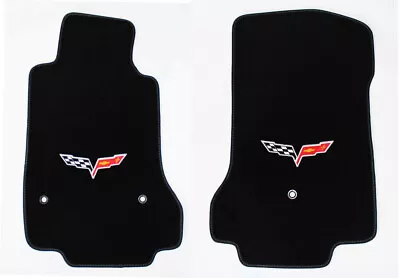 NEW! Black Carpet FLOOR MATS 2008-2013 Corvette W/ Embroidered Flag Emblem Logo • $102.93