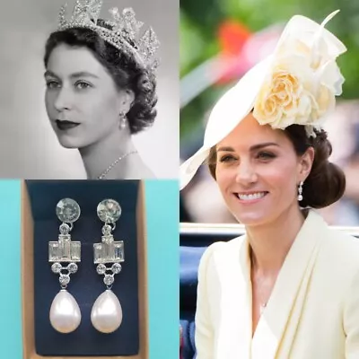 Queen ElizabethPrincess Kate Bahrain Pearl Drop Earringsreplikate1940sgift • £24.99