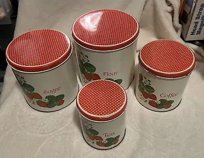 Vintage Tin Strawberry Canister 8 Piece Set • $19.99