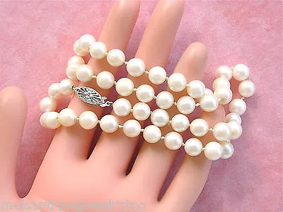 VINTAGE 7.4-7.8mm SALTWATER PEARL SINGLE STRAND 18” NECKLACE SIMPLE CLASP 1950 • $469