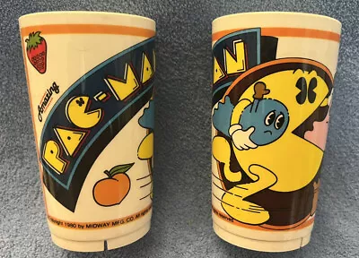 Pair Pac-Man Arcade 1980 Amazing Plastic White Promo Cup Deka • $19.99