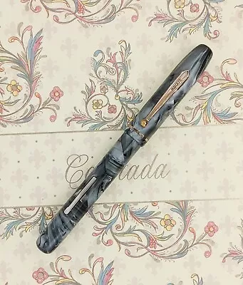 Vintage Moore Fountain Pen Marbled Grey Celluloid 14k Nib Restored • $120