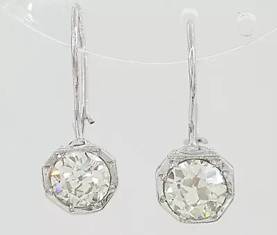 Art Deco Old European Cut Diamond Drop Dangle Earrings 1.65 Ct 14k White Gold • $3995