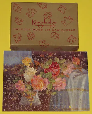 Vintage Kingsbridge Handcut Wooden Jigsaw Puzzle  Prize Blooms  Roses Sweden Cib • $34.99