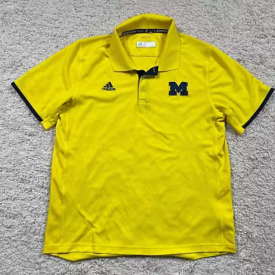 Michigan Wolverines Polo Shirt Men Large Yellow Adidas Football Golf Collared • $24.95