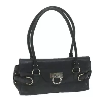 Salvatore Ferragamo Gancini Shoulder Bag Leather Black Auth 65855 • $282.37