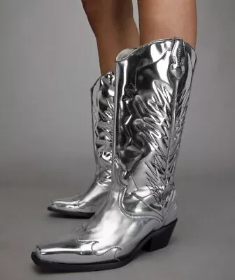 Allsaints Kacey Metallic Cowboy Boots Uk Size 7 Nwob Sold Out • £100