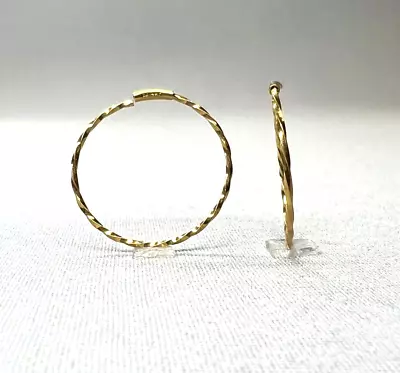 VINTAGE Preloved 14K Yellow Gold OG Thin 0.8mm Wide Twist Hoops W/ Hoop Wire • $49