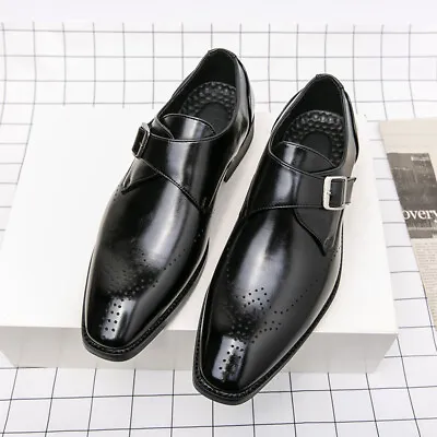Men Monk Strap Oxford Dress Shoes Handmade Pu Leather Wedding Party Formal • $60.83
