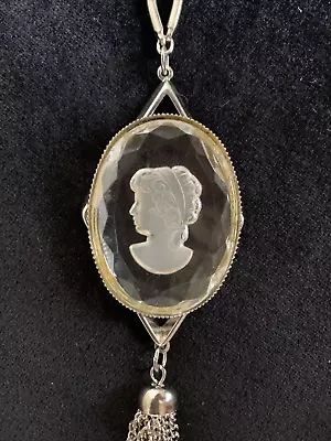 Vintage Mid Century Clear Reverse INTAGLIO Cameo PENDANT Necklace ~ 23  • $14.99