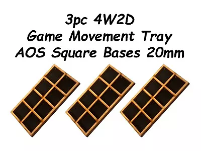 Game Movement Trays 20mm Square Base 4x2 Tray Pack 3 Pc Set AOS Warhammer • $4.25