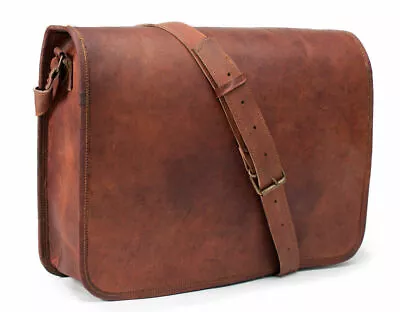  11 Full Flap Messenge Vintage Look  Brown Leather R Laptop Satchel Shoulder Bag • $45.25