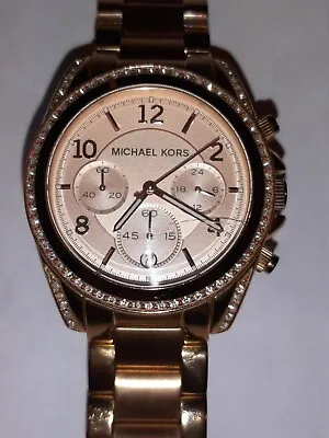 Michael Kors MK-5263 Blair Watch Women Rose Gold / Copper Tone Pave Bezel Works • $18.99