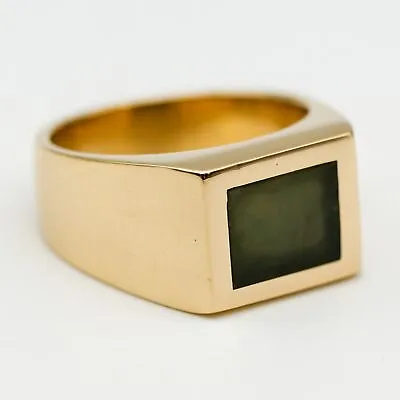 Men's Heavy Vintage MCM 14K Gold Rectangular Nephrite Jade Signet Ring 18g Sz 11 • $999.99