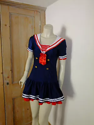 Sexy Sailor Fancy Dress Mini Roleplay Nautical Fantasy Costume S M Skater Flared • £12