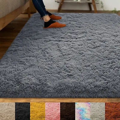 Large Fluffy Rug Anti Slip Shaggy Rugs Living Room Bedroom Soft Carpet Door Mat • £6.79