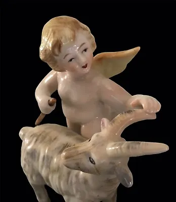 Vintage Sandrea Porcelain Winged Cherub Angel With Goat Ram Figurine Japan • $48