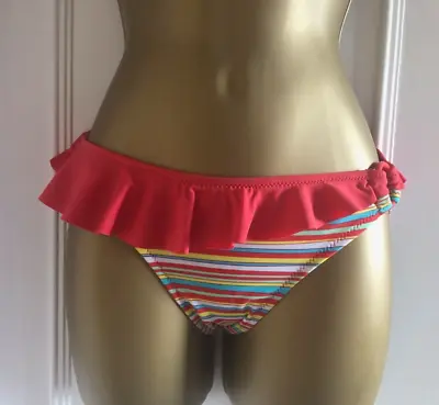 Marie Meili Bikini Bottom Size UK 8 Red Stripe With  Frill & Side Ring • £3.99