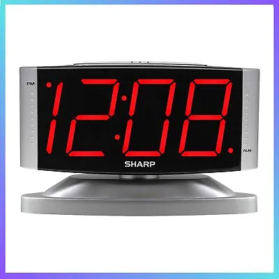 Sharp LED Digital Alarm Clock Swivel Base Silver Case Red Display SPC033D • $13.97