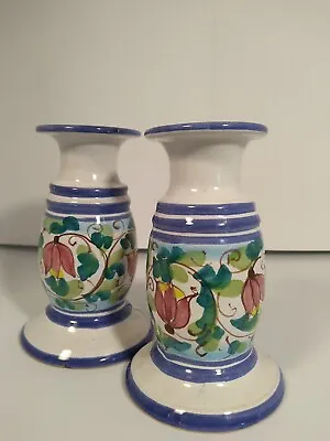 Vietri Pair Of Candlesticks Pottery Handmade In Italy Farmhouse Cottagecore  • $18.99
