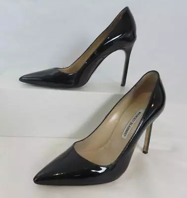 Manolo Blahnik Black Stiletto Pointed Toe Heels Patent Leather SZ EU  38  US 8 • $295