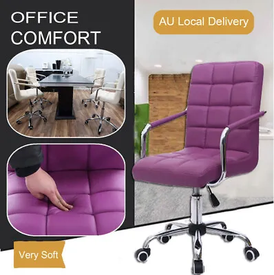 Office Chair With Armrest Padded Swivel Chair PU Leather Comfy Computer Chair AU • $99.88