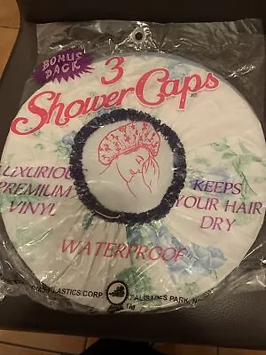 Vintage Pack Of 3 Shower Caps Waterproof Vinyl Better Homes Plastics Corp Floral • $11