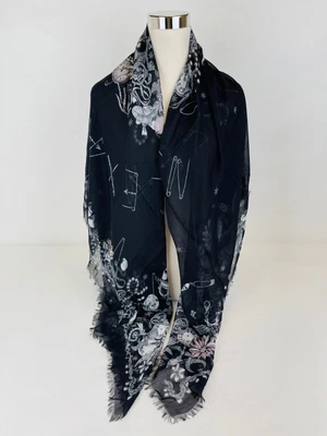 $328.07 • Buy Alexander McQueen Black Modal Jeweled Skull Print Scarf Shawl 482108 1063