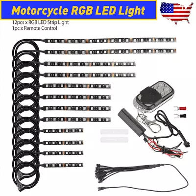 12 RGB Motorcycle LED Light Under Glow Neon Strip Kit Atmosphere Lamp Waterproof • $34.99