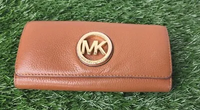 Michael Kors Fulton Brown Leather MK Wallet Clutch Purse • $27