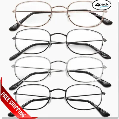 READING GLASSES 4 Pair Metal Frame UNISEX CLASSIC STYLE LENS READERS ALL POWERS • $7.95