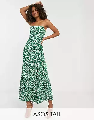 $36 • Buy ASOS Strapless Stretch Dress 14 Green White Floral Strapless Maxi Midi