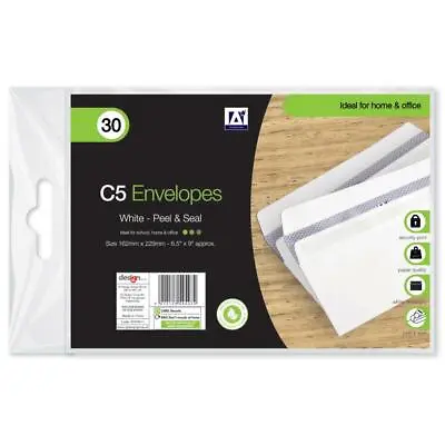 Pack Of 30 - C5 Envelopes White Peel And Seal Size 162mm X 229mm Home Office • £4.49