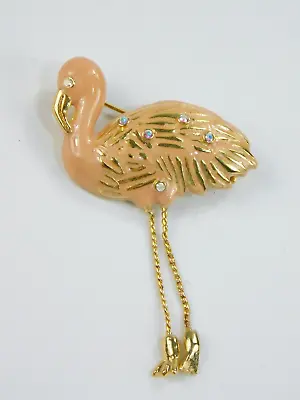 Vintage Danecraft Pink Rhinestone Flamingo Dangle Legs Brooch Pin 2.5  Bird • $17.99