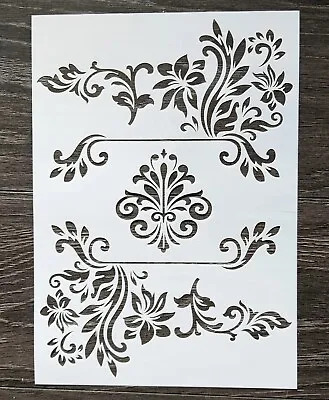 A4 Flower Floral Damask Paint Stencil For Art Craft Furniture Walls Upcycling • £6.99