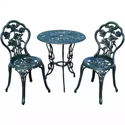 3-Piece Outdoor Patio Bistro Set Cast Aluminum Table & Chairs Rose Pattern • $97.95