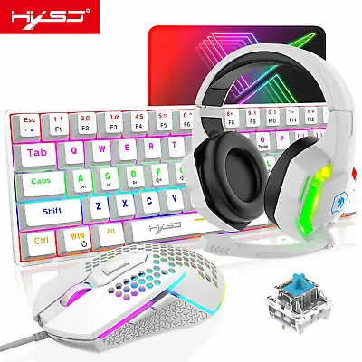 4in1 Mechanical Gaming Keyboard And Mouse Headset Set PC PS4 Wired Rainbow LED • $19.99