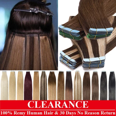 £23.28 • Buy 100g-40pcs THICK Tape In Remy Skin Weft Human Hair Extensions Full Head Straight