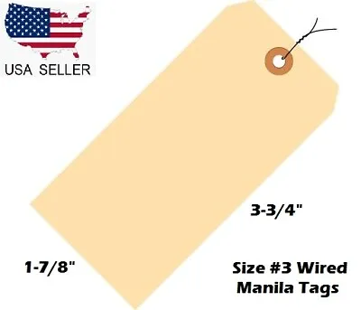 Pack Of 100 Size 3 Manila Inventory Shipping Hang Tags With Wire 3 3/4  X 1 7/8  • $11.59