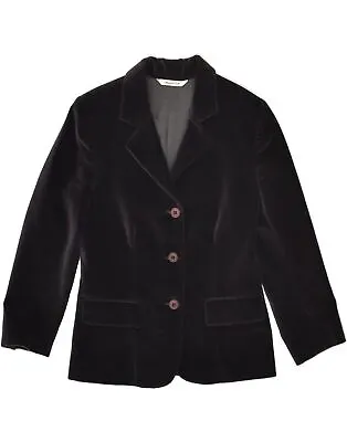 VINTAGE Womens Velvet 3 Button Blazer Jacket IT 40 Small Grey Cotton AS84 • £26.18