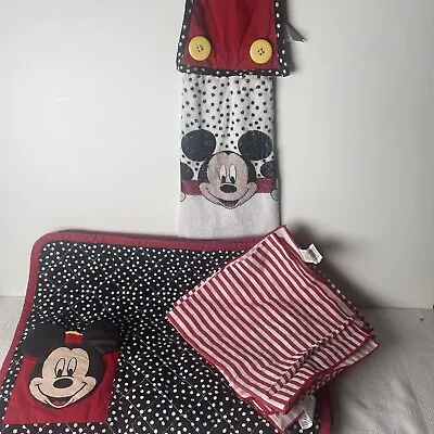 Mickey Mouse Dining Set 6 Placemats And Napkins 1 Hang Towel Red Back White • £36.61